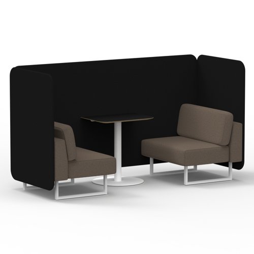 Brixworth 2 Seater Bench Booth With White Legs And Black Table With White Leg In X2 Fabric Diameter Panels And Theory Sofa