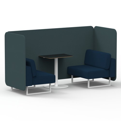 Brixworth 2 Seater Bench Booth With White Legs And Black Table With White Leg In X2 Fabric Polygon Panels And Calculus Sofa Brixworth 2 Seater Bench Booth With White Legs And Black Table With White Leg In X2 Fabric Polygon Panels And Calculus Sofa