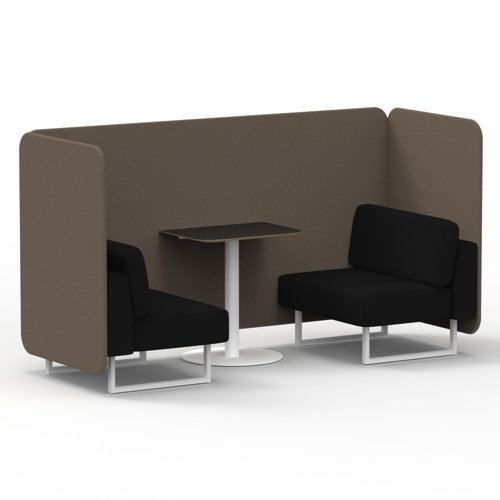 Brixworth 2 Seater Bench Booth With White Legs And Black Table With White Leg In X2 Fabric Theory Panels And Diameter Sofa