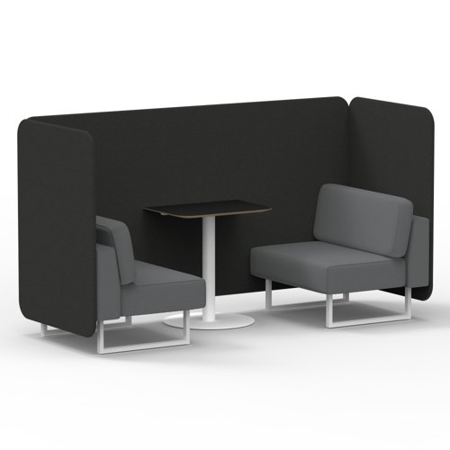Brixworth 2 Seater Bench Booth With White Legs And Black Table With White Leg In Synergy Fabric Mix Panels And Partner Sofa Brixworth 2 Seater Bench Booth With White Legs And Black Table With White Leg In Synergy Fabric Mix Panels And Partner Sofa