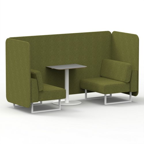 Brixworth 2 Seater Bench Booth With White Legs And Grey Table With White Leg In Rivet Fabric Olive Panels And Sofa