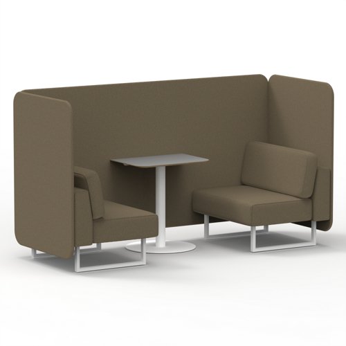 Brixworth 2 Seater Bench Booth With White Legs And Grey Table With White Leg In Main Line Flax Fabric Bank Panels And Sofa