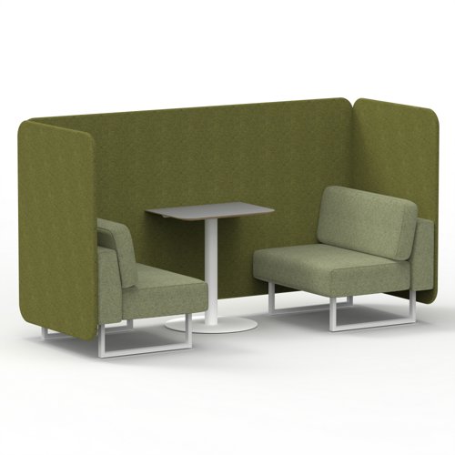 Brixworth 2 Seater Bench Booth With White Legs And Grey Table With White Leg In Rivet Fabric Olive Panels And Burnish Sofa