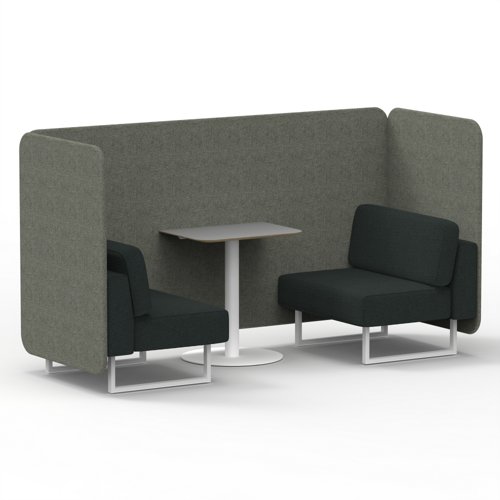 Brixworth 2 Seater Bench Booth With White Legs And Grey Table With White Leg In Rivet Fabric Prime Panels And Crucible Sofa