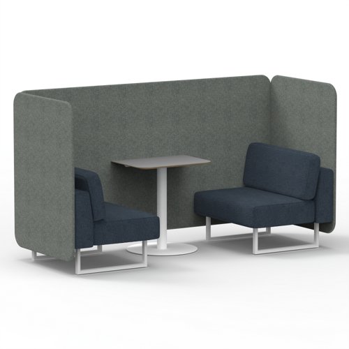 Brixworth 2 Seater Bench Booth With White Legs And Grey Table With White Leg In Rivet Fabric Vitreous Panels And Charcoal Sofa
