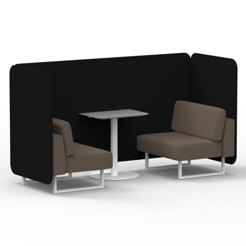 Brixworth 2 Seater Bench Booth With White Legs And Grey Table With White Leg In X2 Fabric Diameter Panels And Theory Sofa