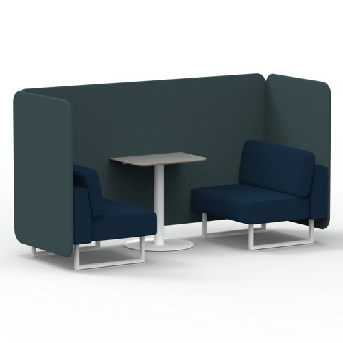 Brixworth 2 Seater Bench Booth With White Legs And Grey Table With White Leg In X2 Fabric Polygon Panels And Calculus Sofa