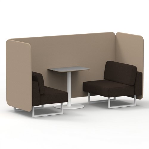 Brixworth 2 Seater Bench Booth With White Legs And Grey Table With White Leg In Synergy Fabric - Affix Panels And Wed Sofa