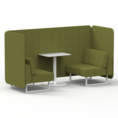 Brixworth 2 Seater Bench Booth With White Legs And White Table With White Leg In Rivet Fabric Olive Panels And Sofa Brixworth 2 Seater Bench Booth With White Legs And White Table With White Leg In Rivet Fabric Olive Panels And Sofa