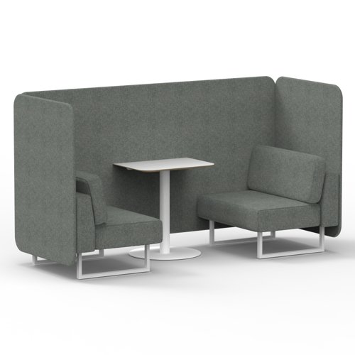 Brixworth 2 Seater Bench Booth With White Legs And White Table With White Leg In Rivet Fabric Prime Panels And Sofa Brixworth 2 Seater Bench Booth With White Legs And White Table With White Leg In Rivet Fabric Prime Panels And Sofa