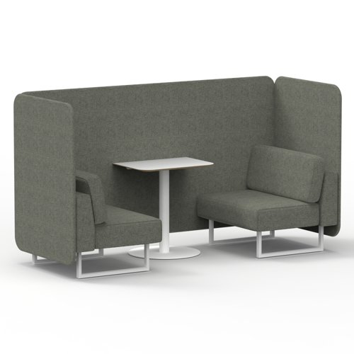 Brixworth 2 Seater Bench Booth With White Legs And White Table With White Leg In Rivet Fabric Vitreous Panels And Sofa