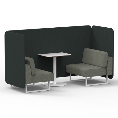 Brixworth 2 Seater Bench Booth With White Legs And White Table With White Leg In Rivet Fabric Charcoal Panels And Vitreous Sofa Brixworth 2 Seater Bench Booth With White Legs And White Table With White Leg In Rivet Fabric Charcoal Panels And Vitreous Sofa