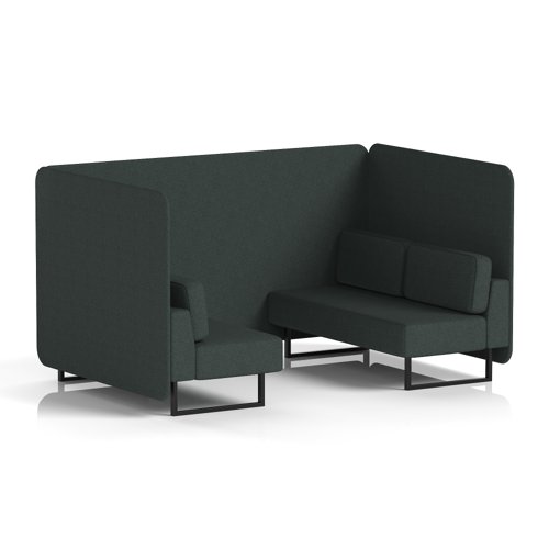Brixworth 4 Seater Bench Booth With Black Legs In Rivet Fabric - Charcoal Panels And Sofa