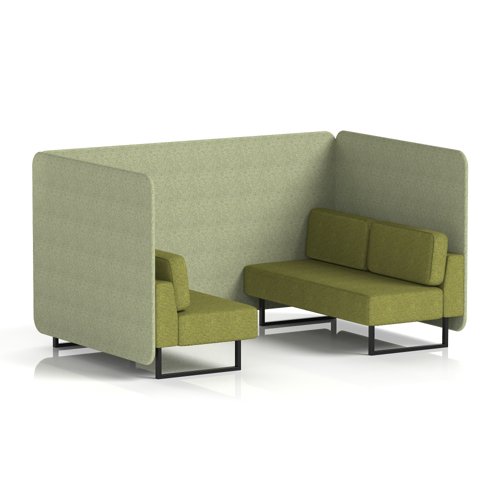 Brixworth 4 Seater Bench Booth With Black Legs In Rivet Fabric - Burnish Panels And Olive Sofa