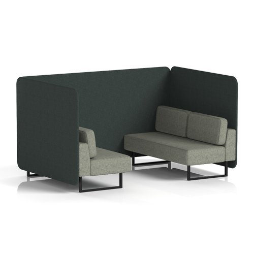 Brixworth 4 Seater Bench Booth With Black Legs In Rivet Fabric - Charcoal Panels And Vitreous Sofa