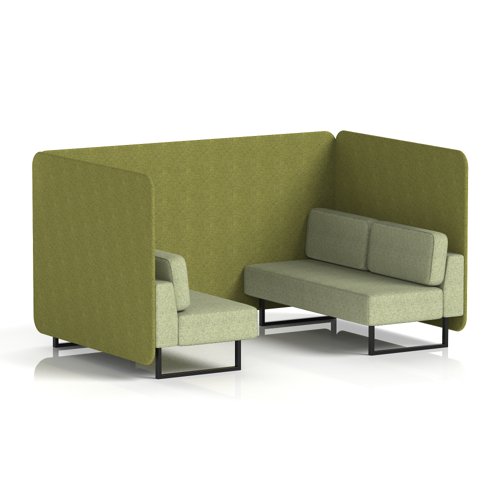 Brixworth 4 Seater Bench Booth With Black Legs In Rivet Fabric - Olive Panels And Burnish Sofa