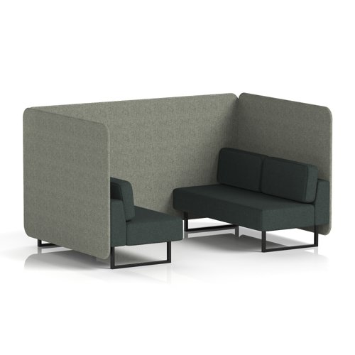 Brixworth 4 Seater Bench Booth With Black Legs In Rivet Fabric - Vitreous Panels And Charcoal Sofa