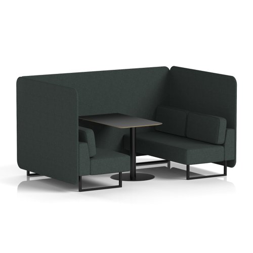 Brixworth 4 Seater Bench Booth With Black Legs And Black Table With Black Leg In Rivet Fabric - Charcoal Panels And Sofa