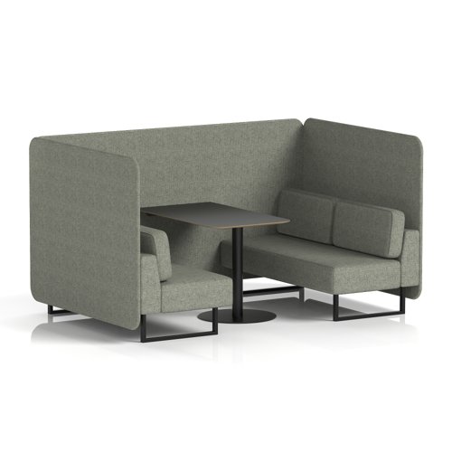 Brixworth 4 Seater Bench Booth With Black Legs And Black Table With Black Leg In Rivet Fabric - Vitreous Panels And Sofa