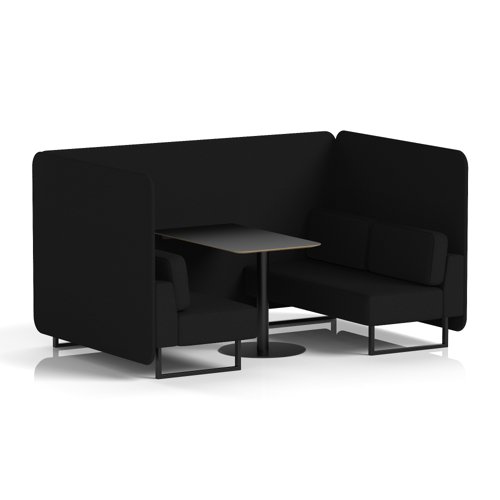 Brixworth 4 Seater Bench Booth With Black Legs And Black Table With Black Leg In X2 Fabric - Diameter Panels And Sofa