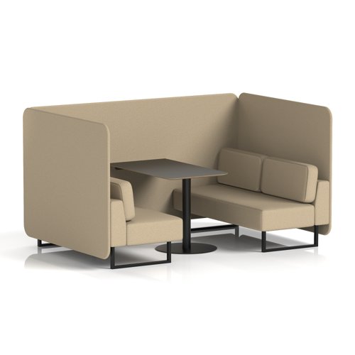 Brixworth 4 Seater Bench Booth With Black Legs And Black Table With Black Leg In Main Line Flax Fabric - Upminster Panels And Sofa