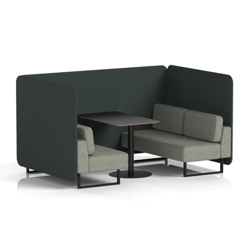 Brixworth 4 Seater Bench Booth With Black Legs And Black Table With Black Leg In Rivet Fabric - Charcoal Panels And Vitreous Sofa