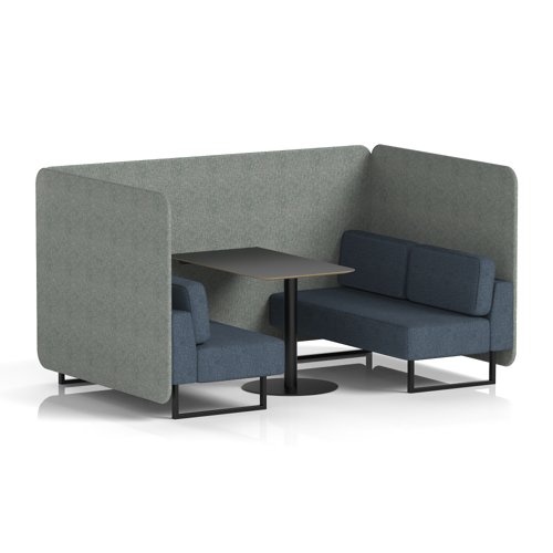 Brixworth 4 Seater Bench Booth With Black Legs And Black Table With Black Leg In Rivet Fabric - Prime Panels And Crucible Sofa