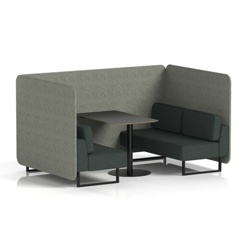 Brixworth 4 Seater Bench Booth With Black Legs And Black Table With Black Leg In Rivet Fabric - Vitreous Panels And Charcoal Sofa