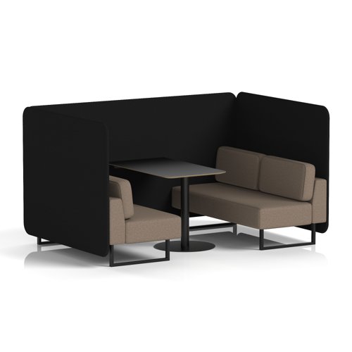 Brixworth 4 Seater Bench Booth With Black Legs And Black Table With Black Leg In X2 Fabric - Diameter Panels And Theory Sofa