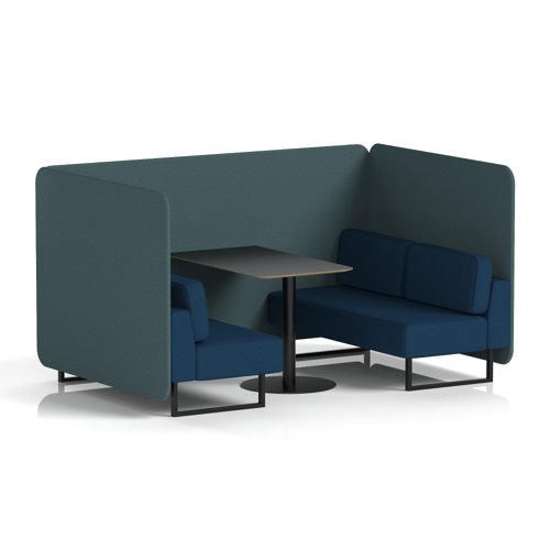 Brixworth 4 Seater Bench Booth With Black Legs And Black Table With Black Leg In X2 Fabric - Polygon Panels And Calculus Sofa