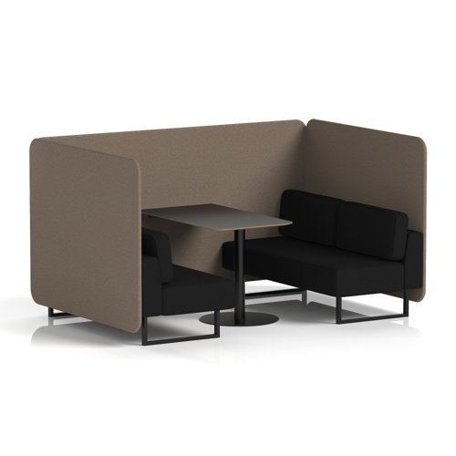 Brixworth 4 Seater Bench Booth With Black Legs And Black Table With Black Leg In X2 Fabric - Theory Panels And Diameter Sofa