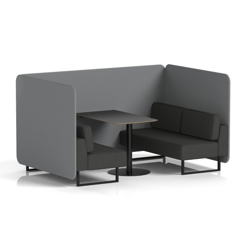 Brixworth 4 Seater Bench Booth With Black Legs And Black Table With Black Leg In Synergy Fabric - Partner Panels And Mix Sofa