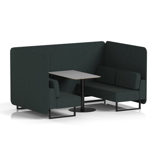 Brixworth 4 Seater Bench Booth With Black Legs And Grey Table With Black Leg In Rivet Fabric - Charcoal Panels And Sofa