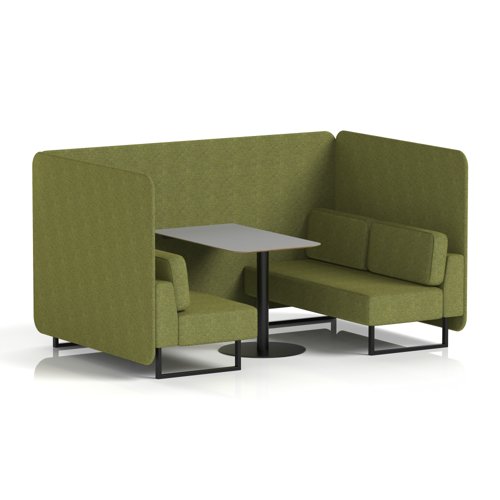 Brixworth 4 Seater Bench Booth With Black Legs And Grey Table With Black Leg In Rivet Fabric - Olive Panels And Sofa