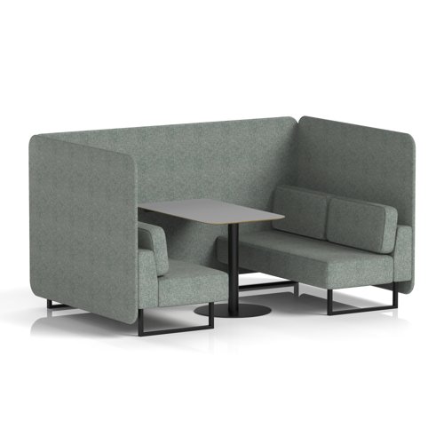 Brixworth 4 Seater Bench Booth With Black Legs And Grey Table With Black Leg In Rivet Fabric - Prime Panels And Sofa