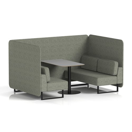 Brixworth 4 Seater Bench Booth With Black Legs And Grey Table With Black Leg In Rivet Fabric - Vitreous Panels And Sofa