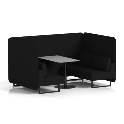 Brixworth 4 Seater Bench Booth With Black Legs And Grey Table With Black Leg In X2 Fabric - Diameter Panels And Sofa