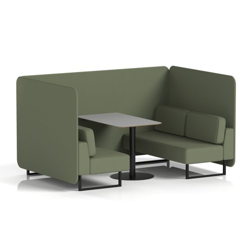Brixworth 4 Seater Bench Booth With Black Legs And Grey Table With Black Leg In Main Line Flax Fabric - Monument Panels And Sofa