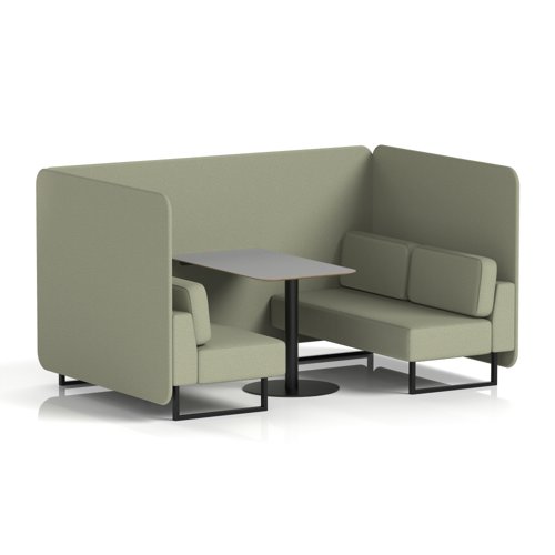 Brixworth 4 Seater Bench Booth With Black Legs And Grey Table With Black Leg In Main Line Flax Fabric - Newbury Panels And Sofa