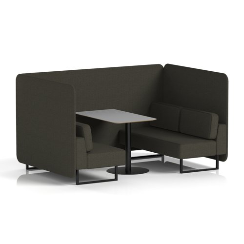 Brixworth 4 Seater Bench Booth With Black Legs And Grey Table With Black Leg In Main Line Flax Fabric - Temple Panels And Sofa