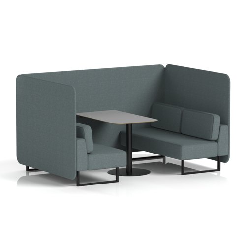 Brixworth 4 Seater Bench Booth With Black Legs And Grey Table With Black Leg In Main Line Flax Fabric - Westminster Panels And Sofa