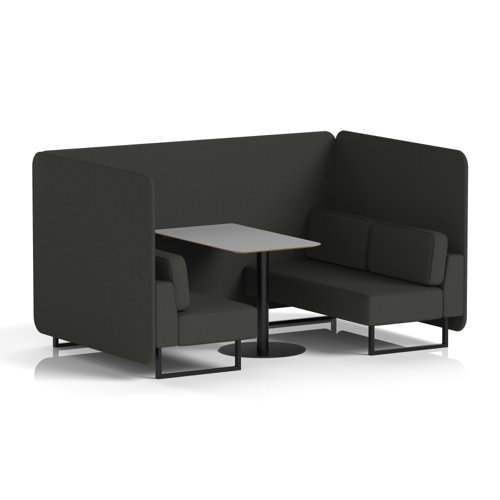 Brixworth 4 Seater Bench Booth With Black Legs And Grey Table With Black Leg In Synergy Fabric - Mix Panels And Sofa