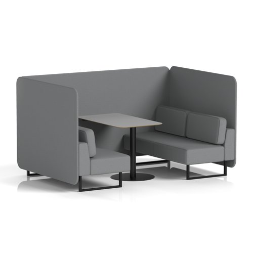 Brixworth 4 Seater Bench Booth With Black Legs And Grey Table With Black Leg In Synergy Fabric - Partner Panels And Sofa