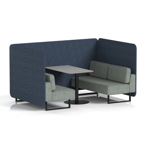 Brixworth 4 Seater Bench Booth With Black Legs And Grey Table With Black Leg In Rivet Fabric - Crucible Panels And Prime Sofa