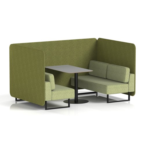 Brixworth 4 Seater Bench Booth With Black Legs And Grey Table With Black Leg In Rivet Fabric - Olive Panels And Burnish Sofa