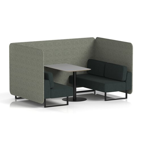 Brixworth 4 Seater Bench Booth With Black Legs And Grey Table With Black Leg In Rivet Fabric - Prime Panels And Crucible Sofa