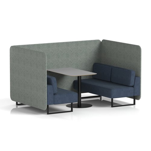 Brixworth 4 Seater Bench Booth With Black Legs And Grey Table With Black Leg In Rivet Fabric - Vitreous Panels And Charcoal Sofa