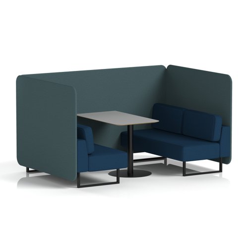 Brixworth 4 Seater Bench Booth With Black Legs And Grey Table With Black Leg In X2 Fabric - Polygon Panels And Calculus Sofa