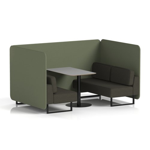 Brixworth 4 Seater Bench Booth With Black Legs And Grey Table With Black Leg In Main Line Flax Fabric - Monument Panels And Temple Sofa