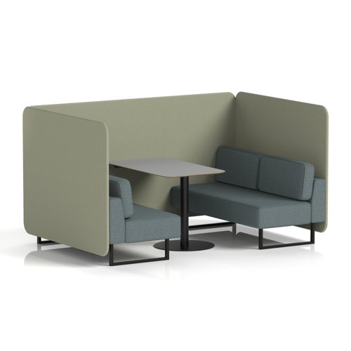 Brixworth 4 Seater Bench Booth With Black Legs And Grey Table With Black Leg In Main Line Flax Fabric - Newbury Panels And Westminster Sofa